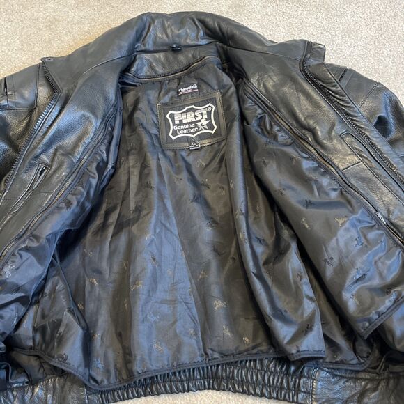FIRST GENUINE Leather Men's Flight Jacket Bomber Motorcycle Style Black Size XL - Picture 13 of 16